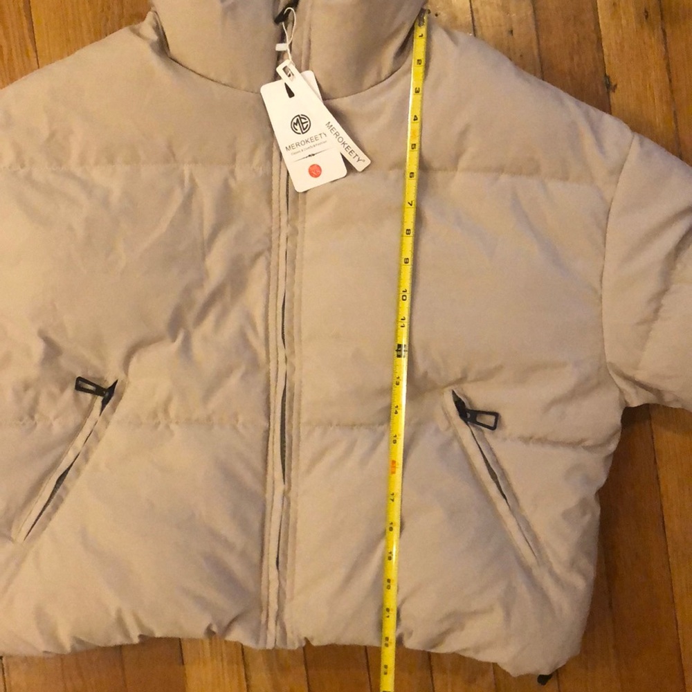 NWT Winter Long Sleeve Zip Puffer Jacket Baggy Short Down Coats( Beige color - Picture 3 of 9